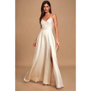 Lulus Elegance Abounds Cream Sleeveless Maxi Dress XS